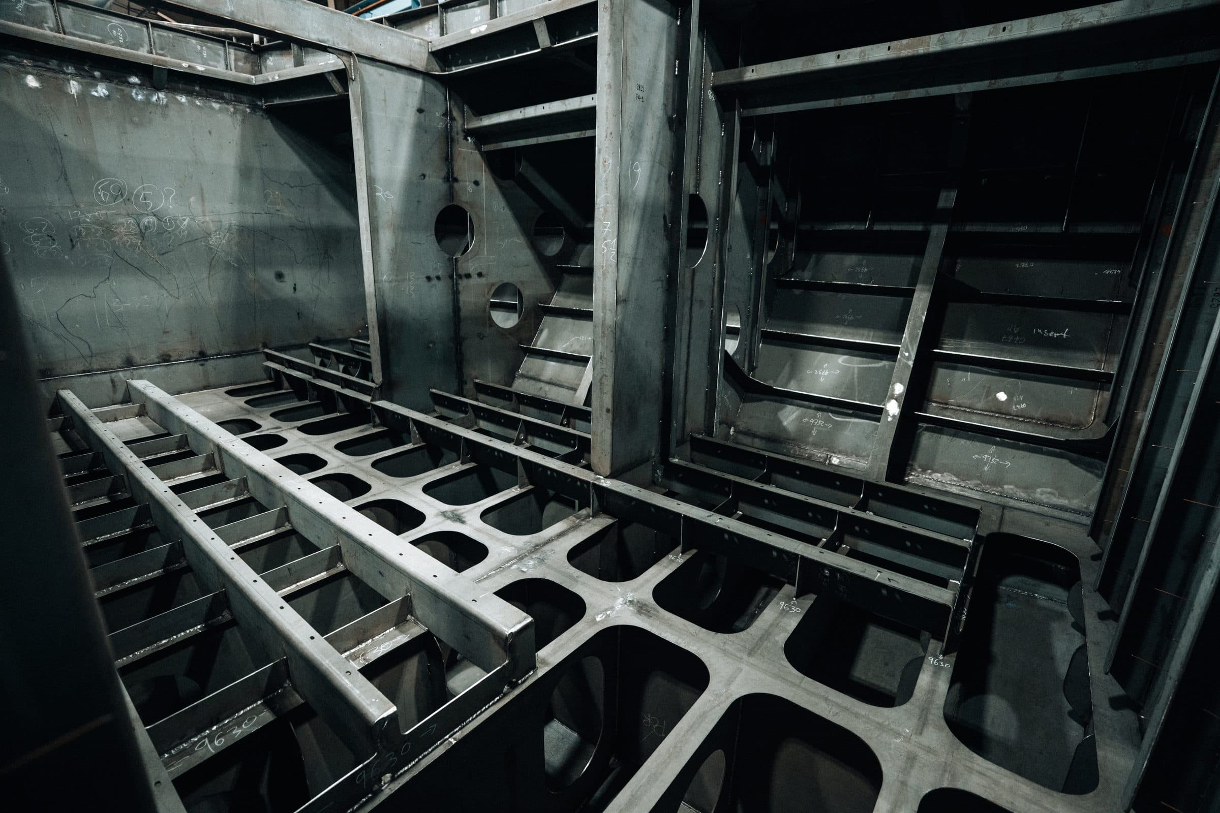 Interior view of the structural framing for Tuuli C’s battery compartment.