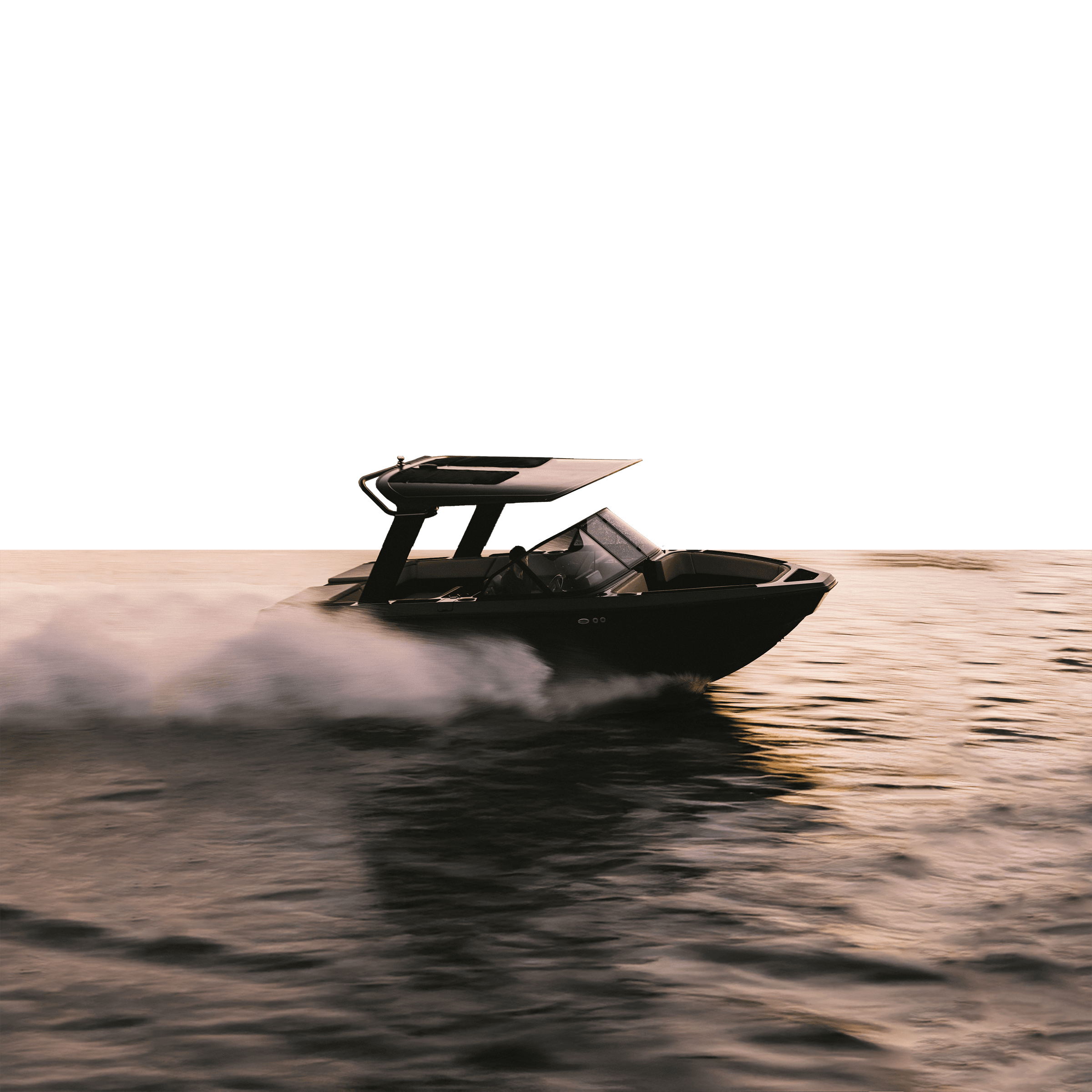 A photograph of an EV boat zipping through the water