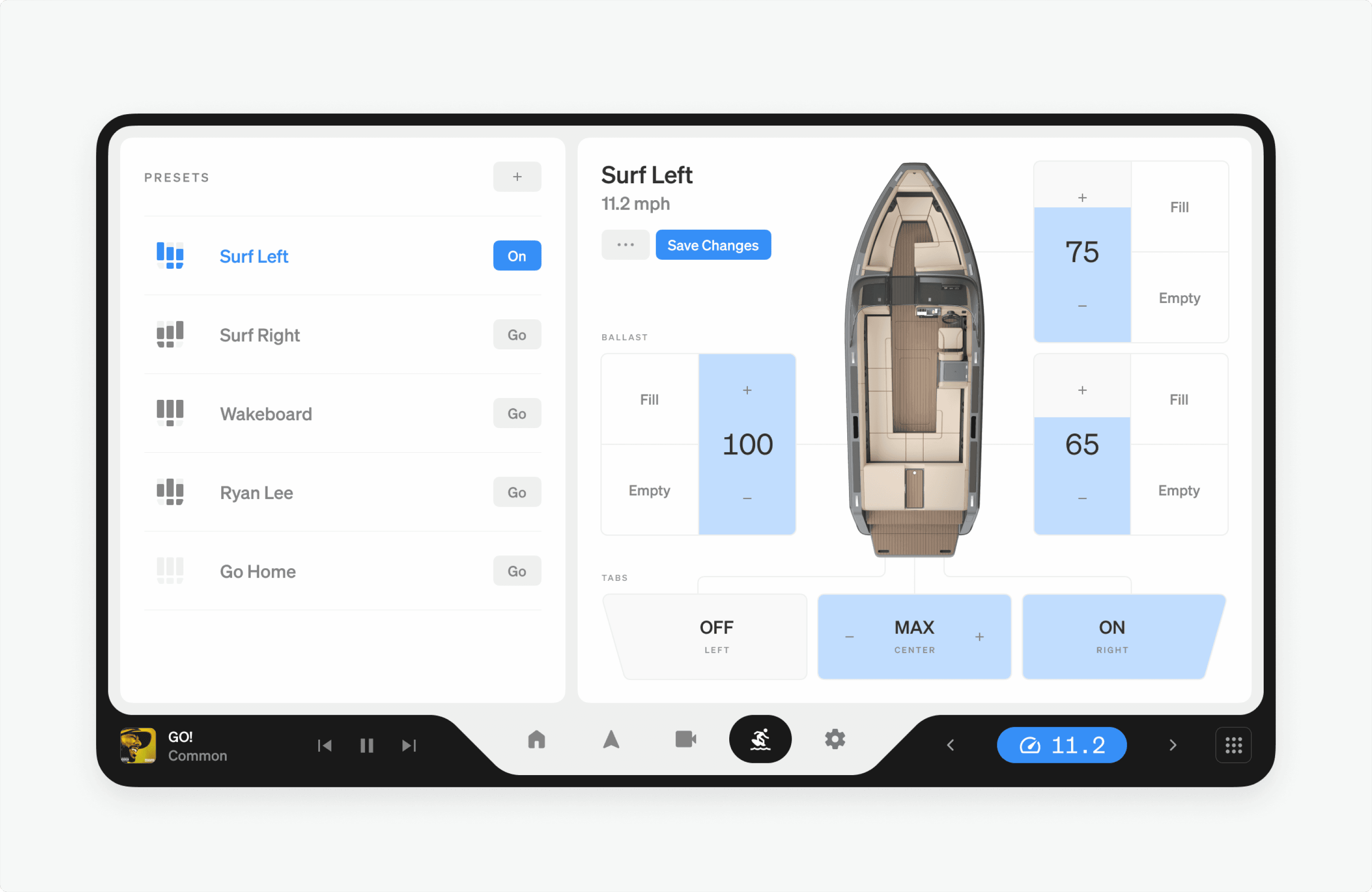 A view of the ballast customization screen on the Arc Sport